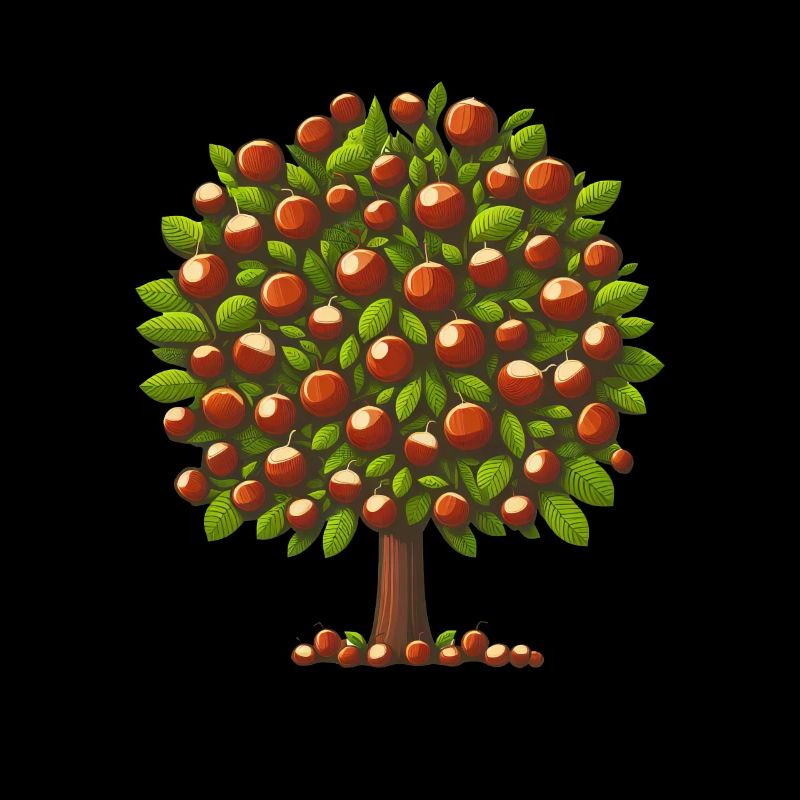 Autumn Treasures: Deciduous Tree with Chestnuts & Trees