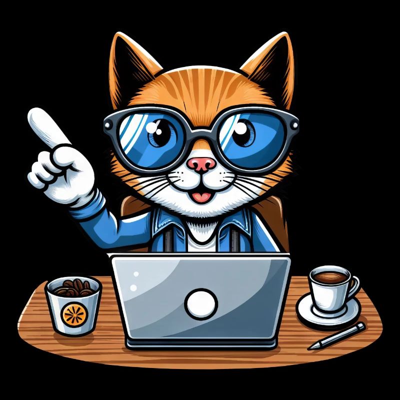 Katze und Kater im Büro - Chef mit Kaffee CEO