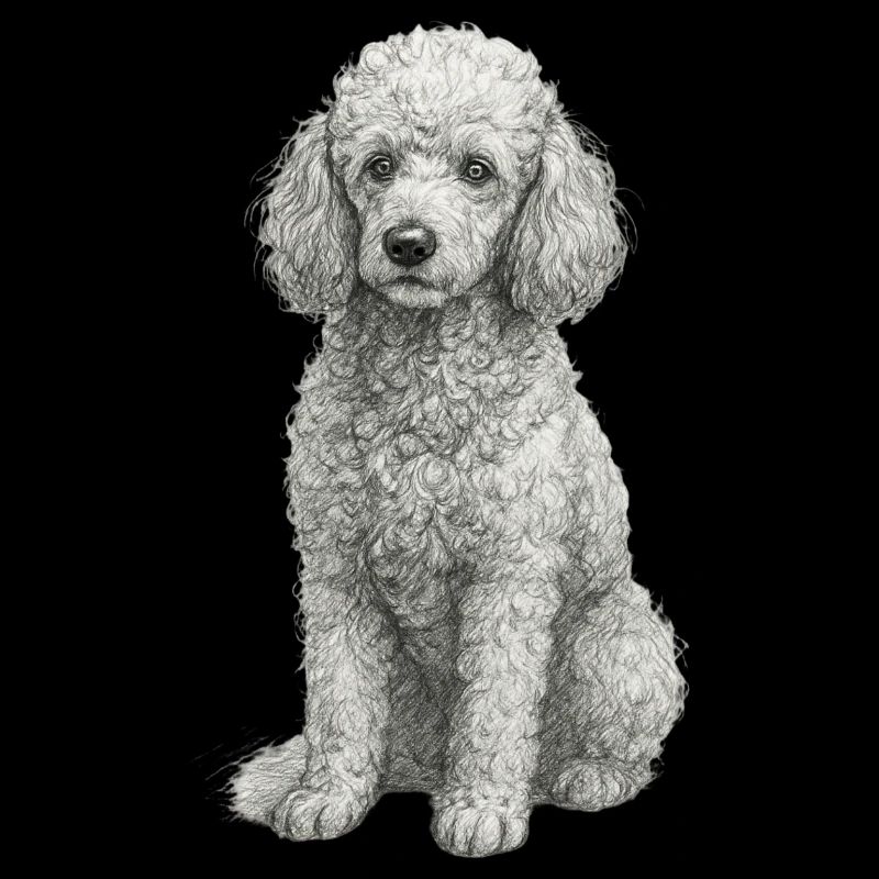 Chien Caniche en style dessin à la main