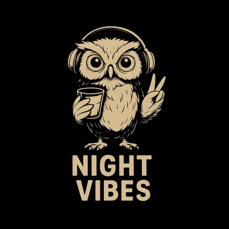 Nachtstimmung Eule mit Kopfhörern