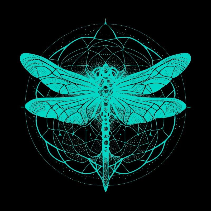Dragonfly with ornament turquoise - Sacred Geometry