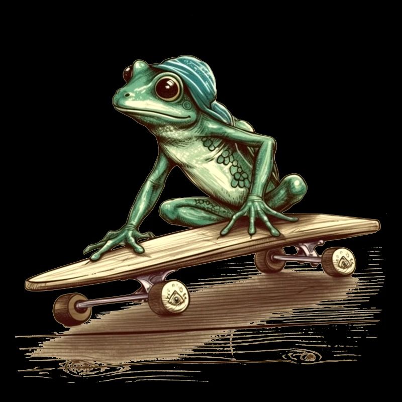 Cool frog with cap rides skateboard