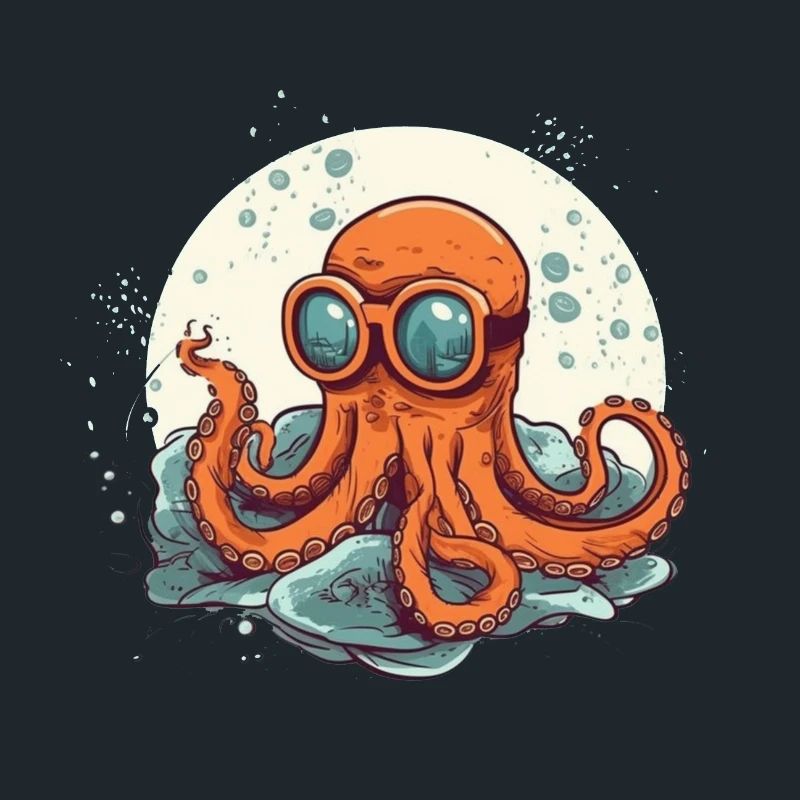 Nerdy Comic Octopus with Glasses
