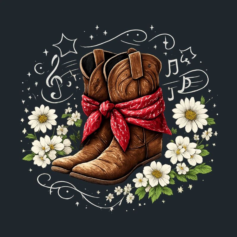 Bottes de cowboy avec fleurs de bandana rouges Notes