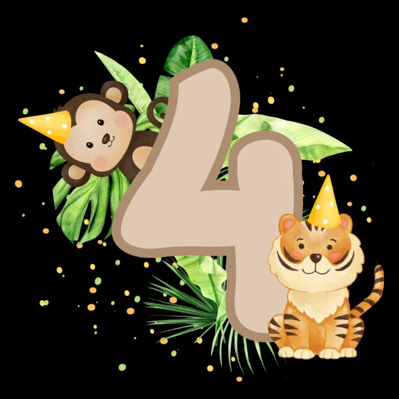 Fourth Birthday Jungle Tiger Monkey 4th Boy