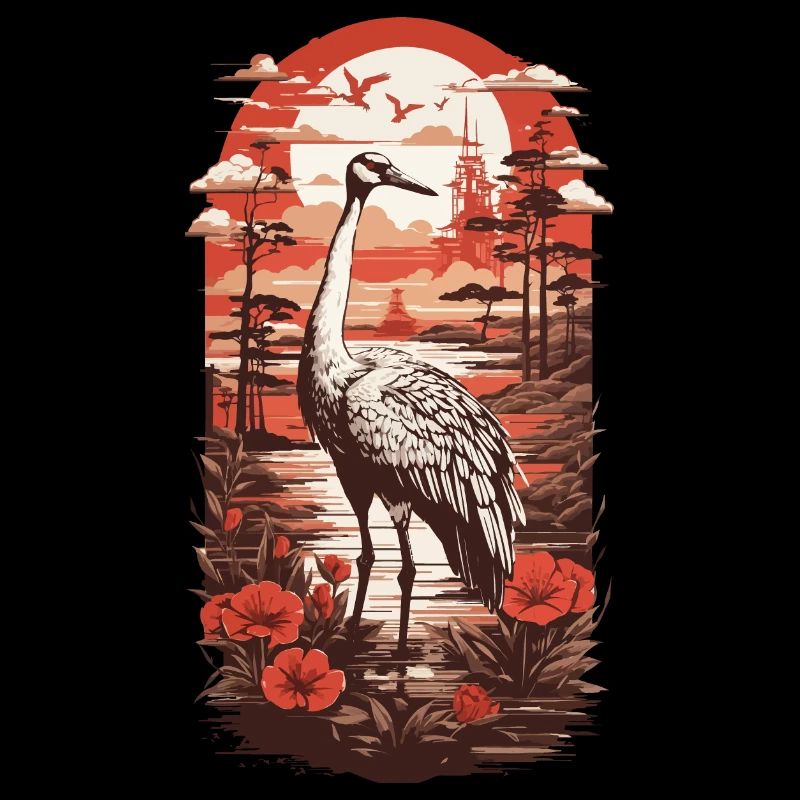 Vintage Crane Japan's Elegance Bird Retro Design