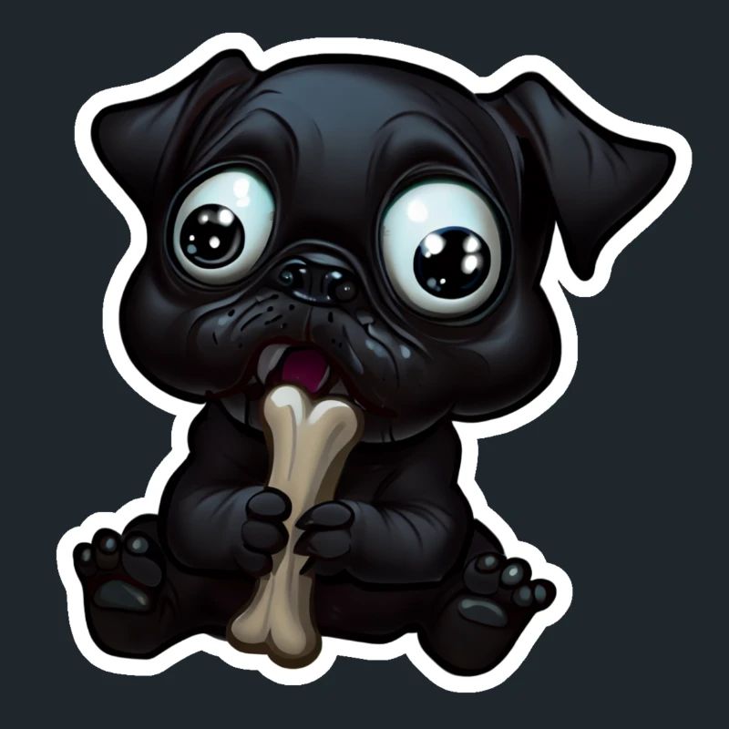 Petit bouledogue noir mangeant un os