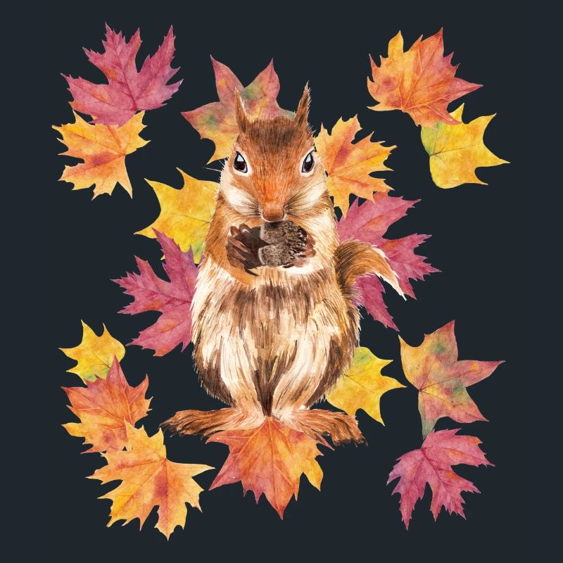 Squirrel with autumn leaves