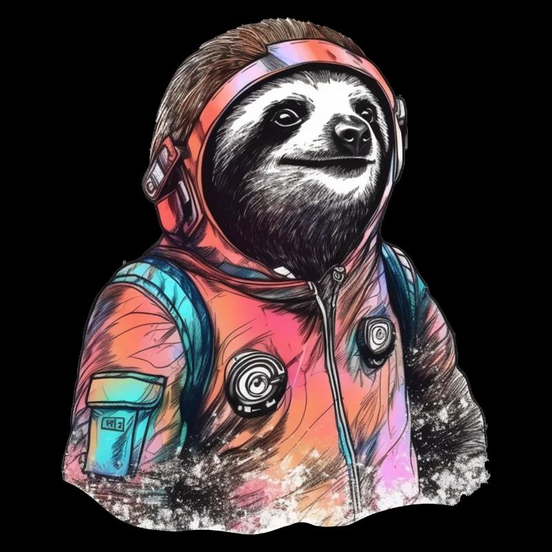 Space Sloth Vintage Drawing