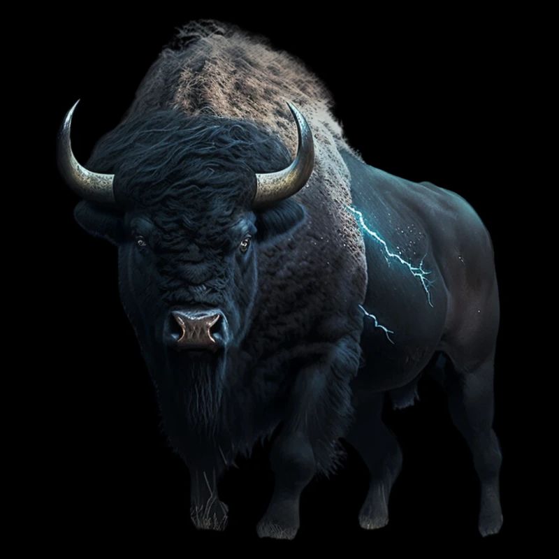 Bison schwarz Büffel mit Blitzen und Donner stark
