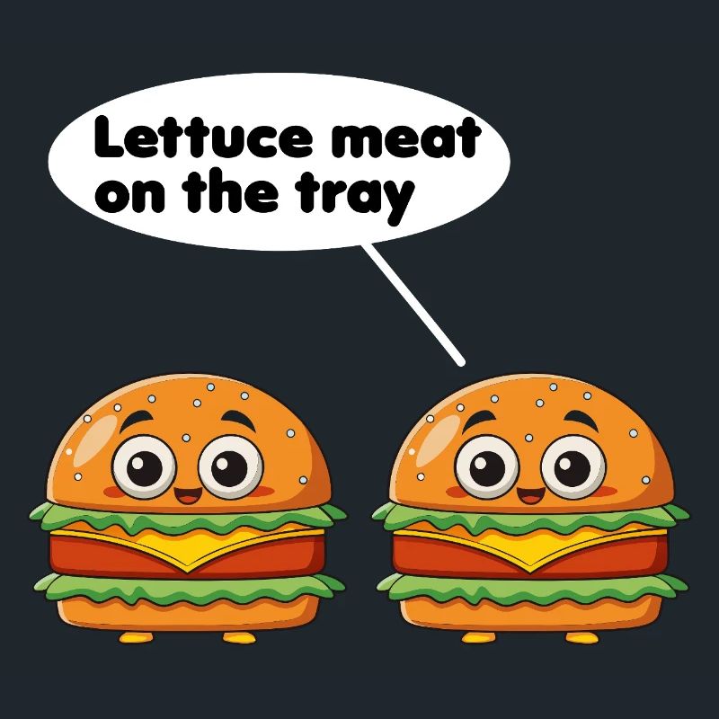 Salatfleisch auf dem Tablett lustiges Burger-Wortspiel