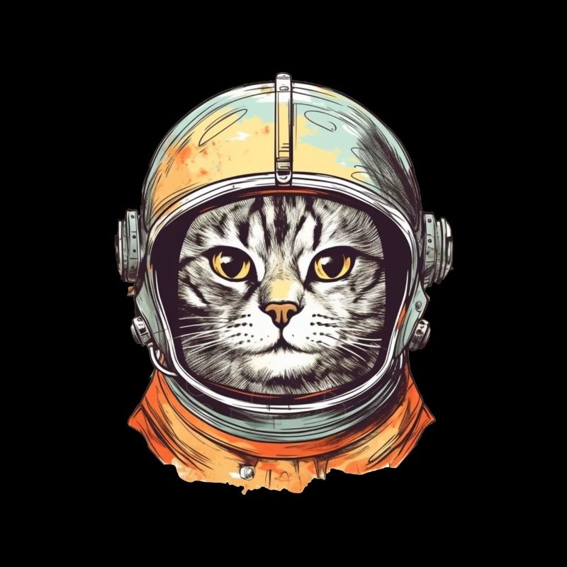 Space Cat Vintage Drawing