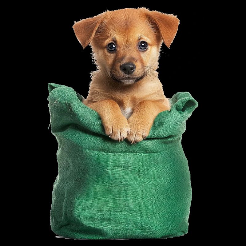 Chiot mignon dans un sac vert