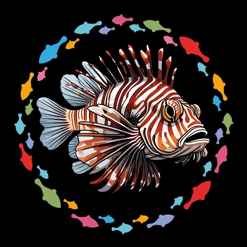 Poisson-lion Poisson corail dans le cercle de poissons