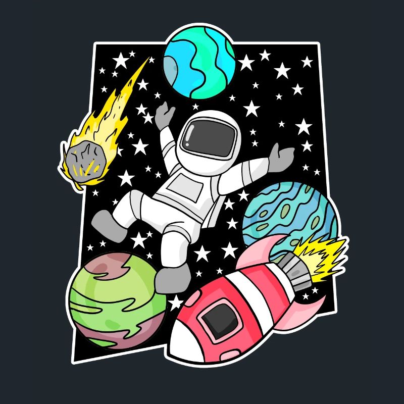 Astronaute dans l’espace avec fusée