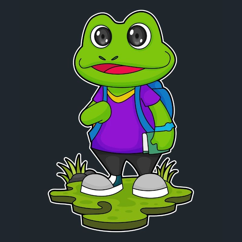 Frog as a hiker with backpack