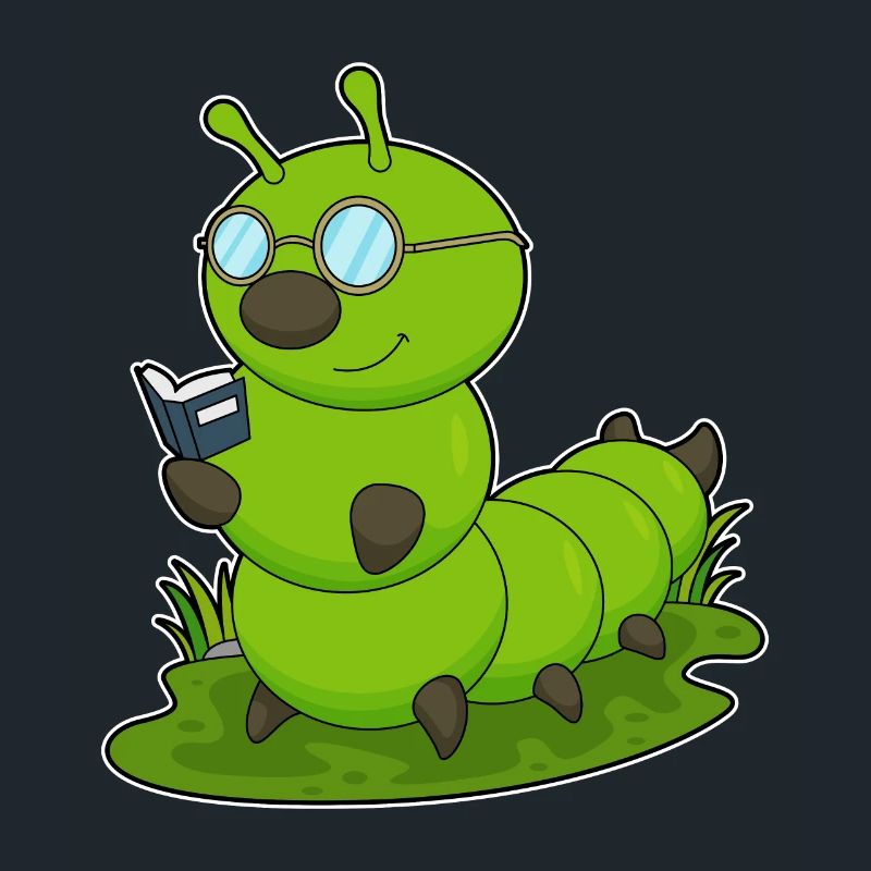 Caterpillar as a nerd with glasses & book