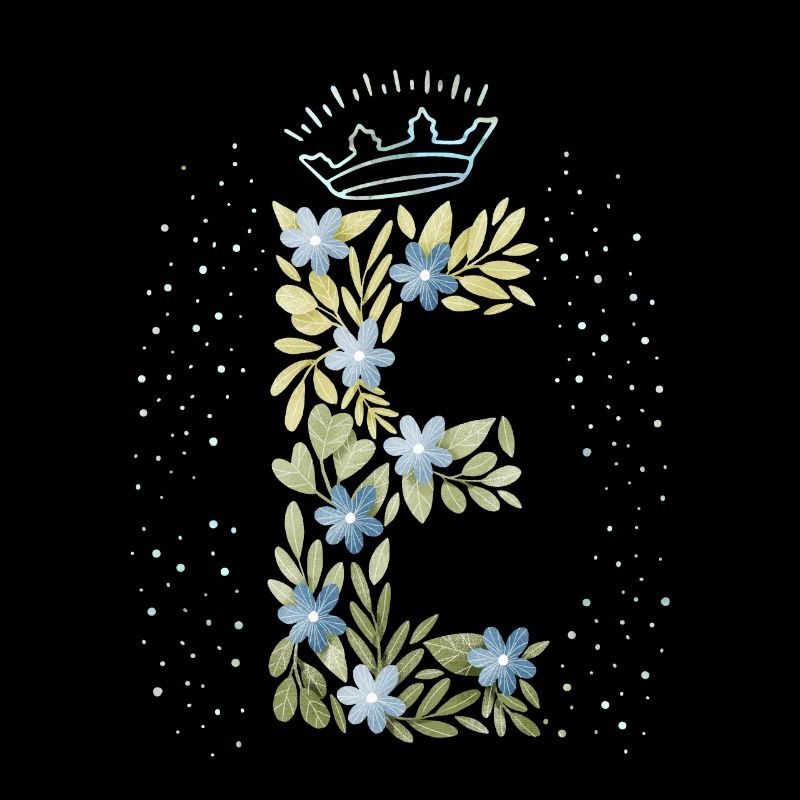 Monogramm Buchstabe E mit Krone, florales Ornament