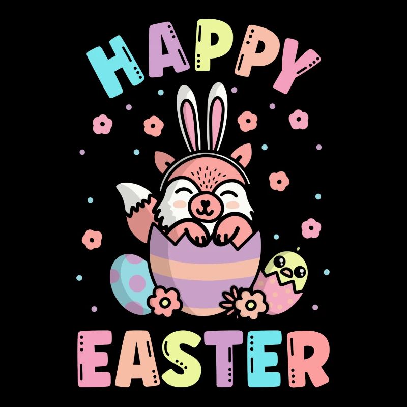 Happy Easter Fox With Rabbit Ears Spring