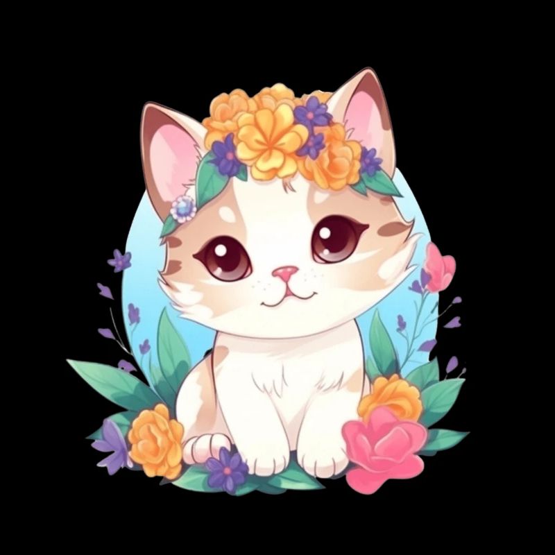 Chat mignon avec des fleurs