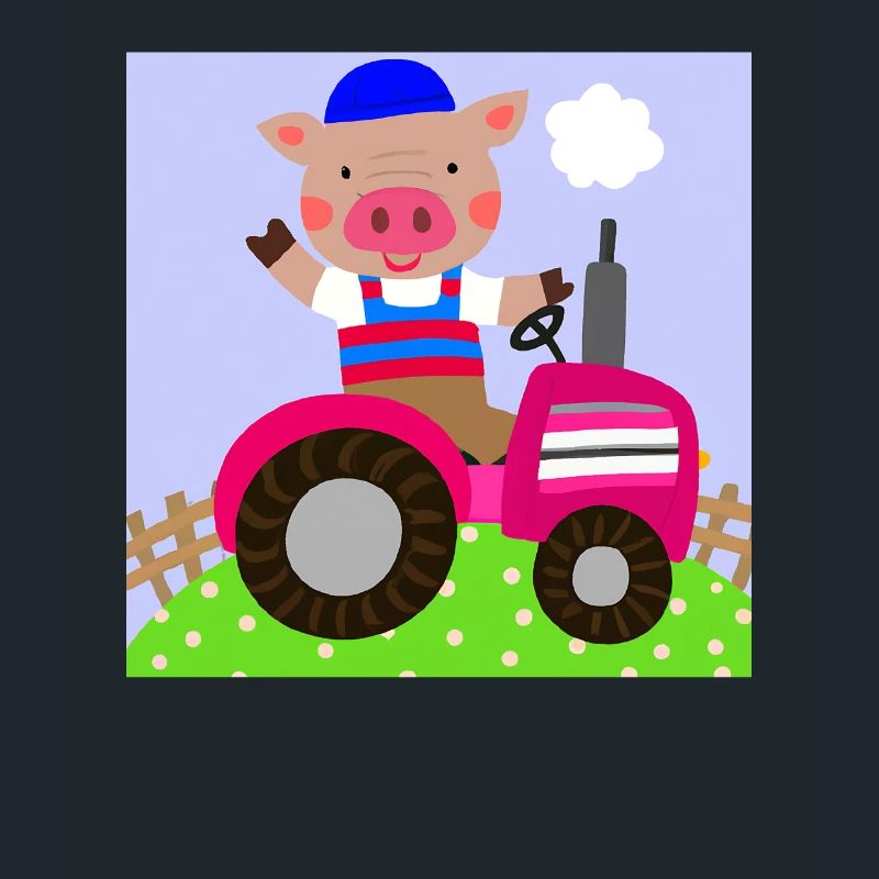 Cute pig riding on a tractor