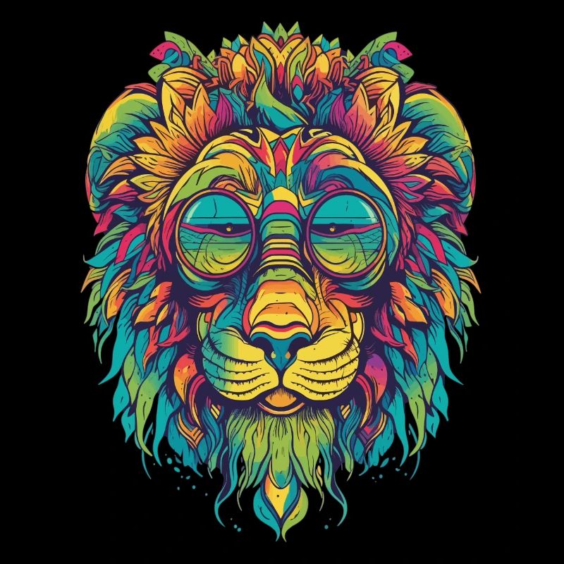Lion coloré LSD Psychédélique Design High