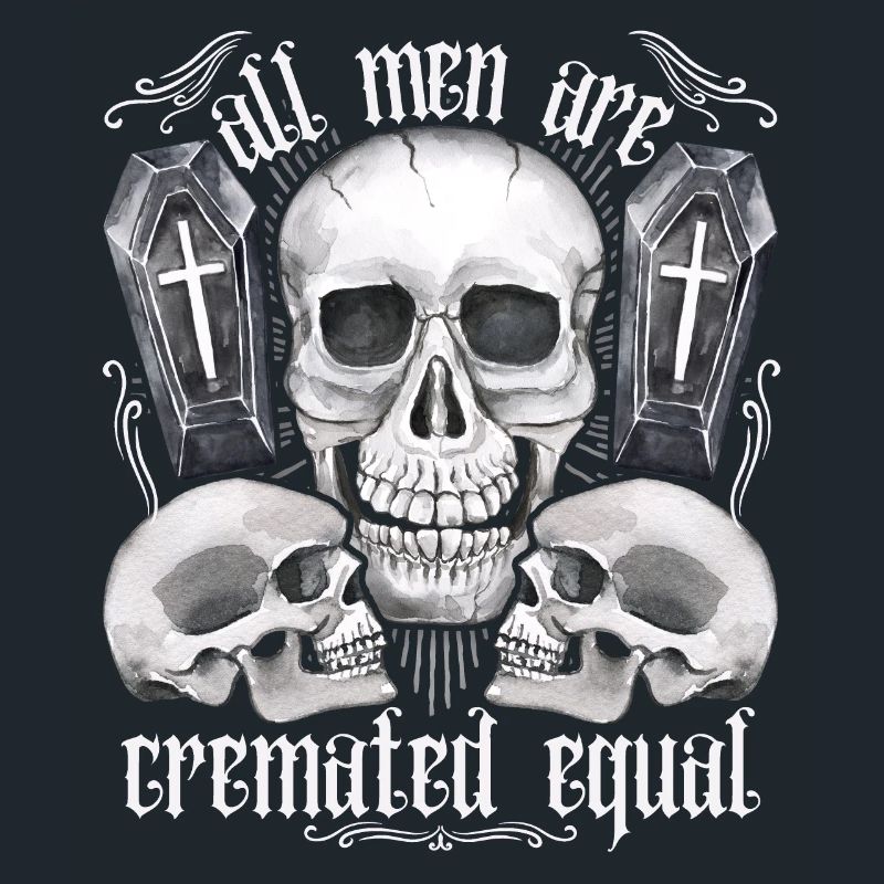 Drei Totenköpfe, lustiger Spruch, Pun, Krematorium