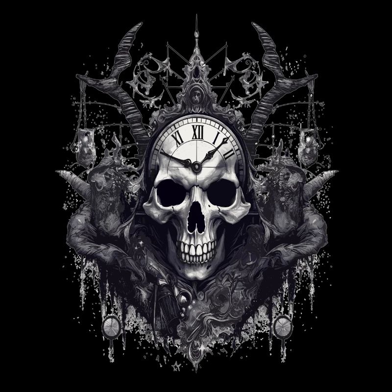 Gothic Witchcraft Ritual Dark Skull Clock Horror