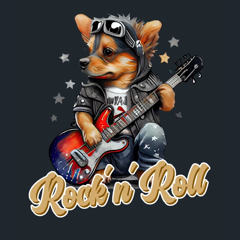 Witziger Hund Mit E-Gitarre, Rock ´n´Roll Spruch