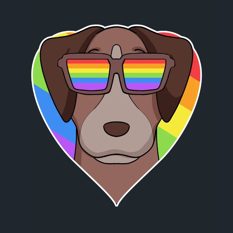 Regenbogen - Hund Pointer mit Brille und Herz
