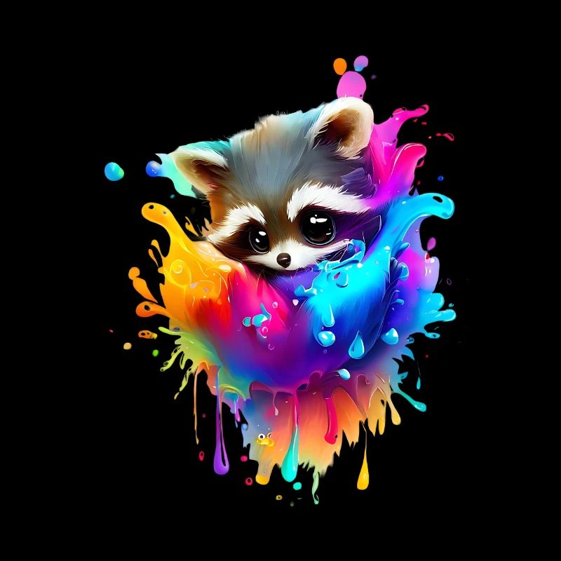 Bunter Waschbär mit Farbklecksen
