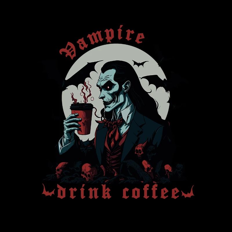 Vampire drink coffee, Dracula, Halloween