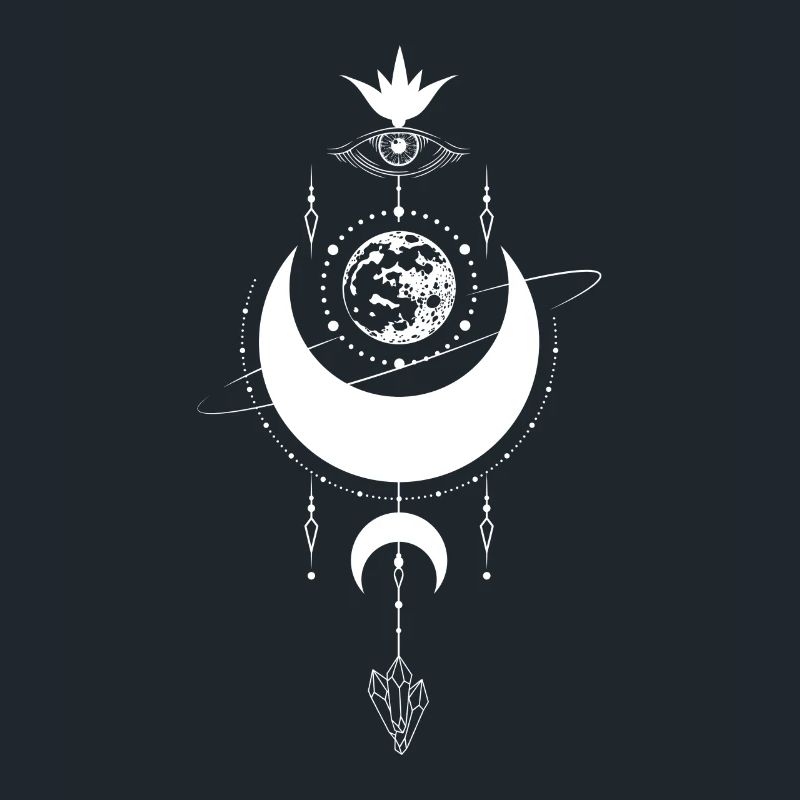 Mystical Design: Eye with Moon Phases & Crystals