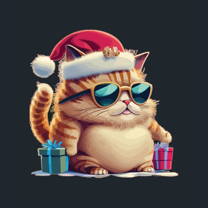 Mignon chat Santa Hat avec Noël présent