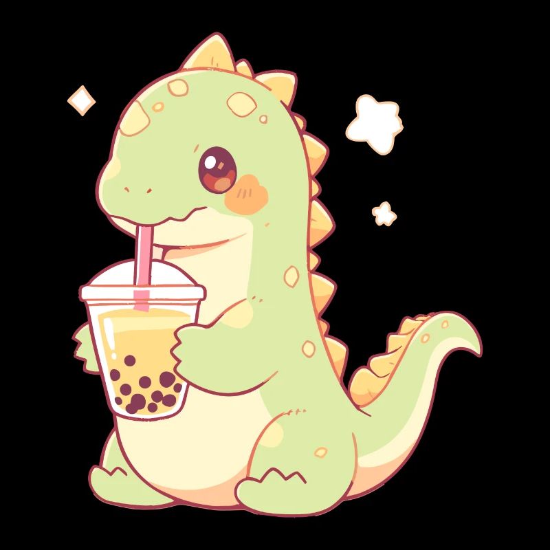 Kawaii Dinosaur Drinks Boba Bubble Tea Chibi