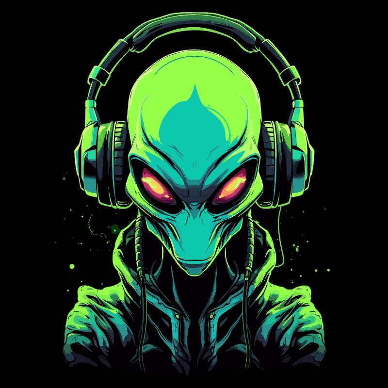 Alien avec des écouteurs Extraterrestrial DJ Music