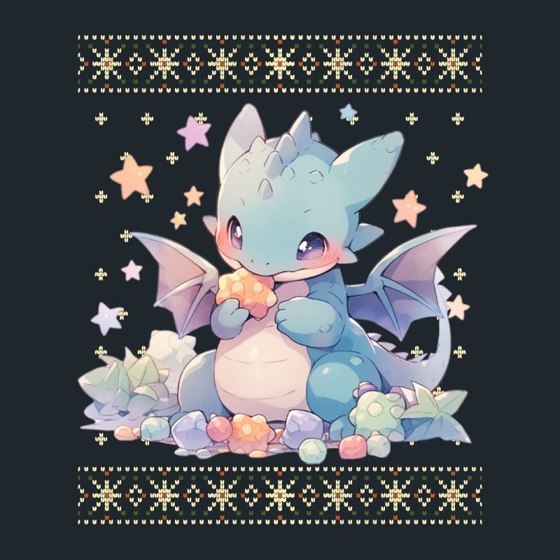 Dragon kawaii dans le style pull de Noël moche