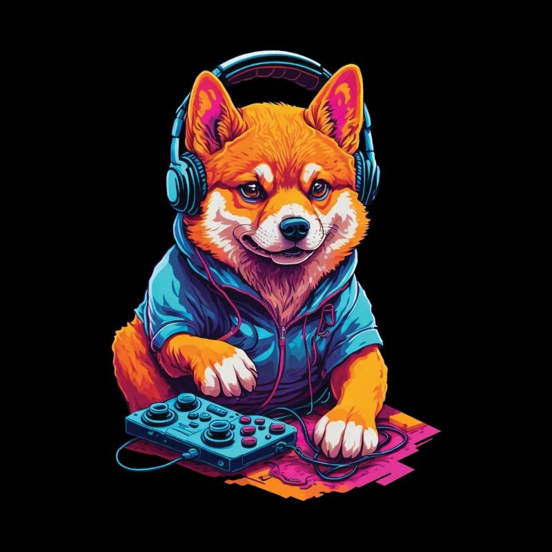Gaming Shiba Dog Nerd with Retro Controller