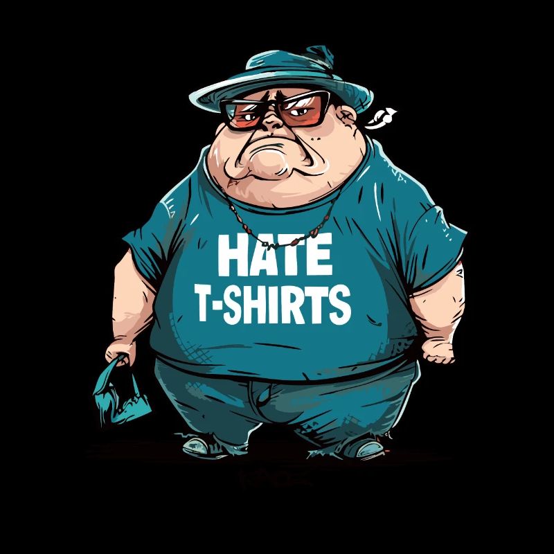 Sarcasm, big guy says, "I hate t-shirts"