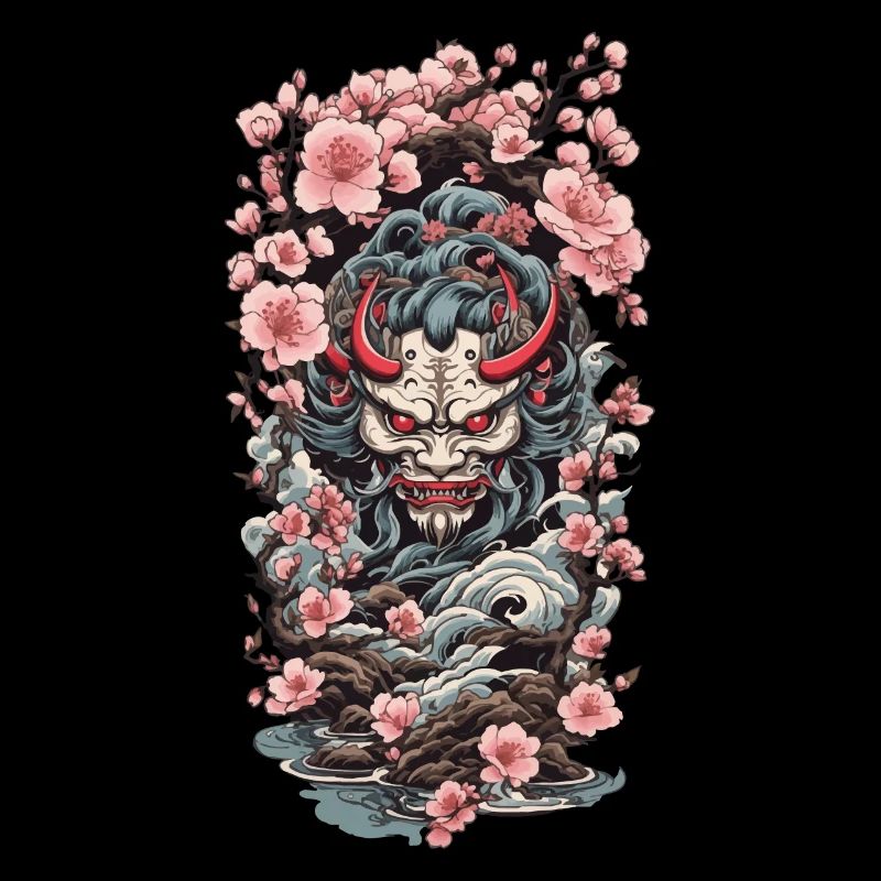 Kirschblüten Yokai Oni Ukiyo-E Ästhetik Japan
