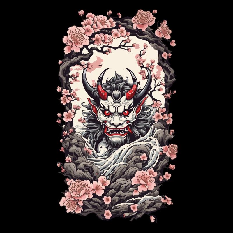 Kirschblüten Yokai Oni Japanischer Dämon Design