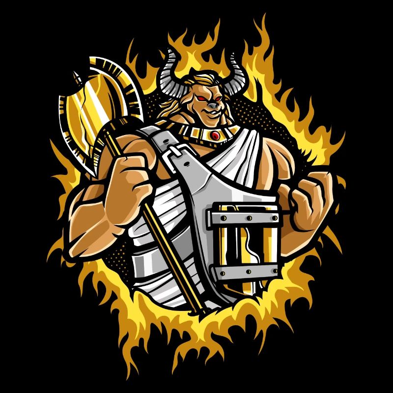 Minotaurus mit Halbtonfeuer-Hintergrund