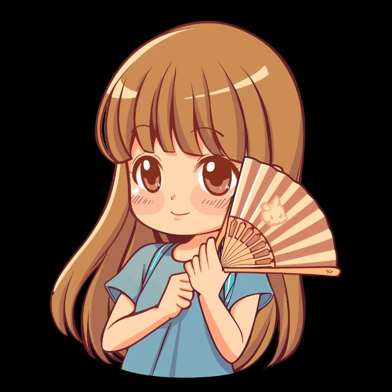 Anime Mädchen Mit Fächer In Pastelltönen