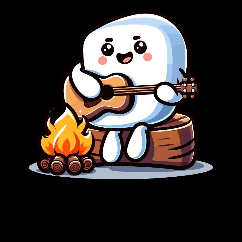 Campfire evening with cute marshmallow