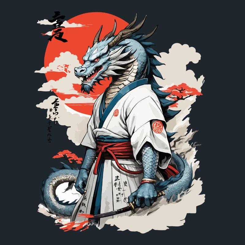 Drachen Samurai Vintage Ukiyo-e Stil Japan Kunst