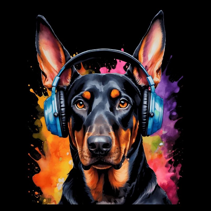 Dobermann Kopfhörer Hund Lustig Tier Design Print