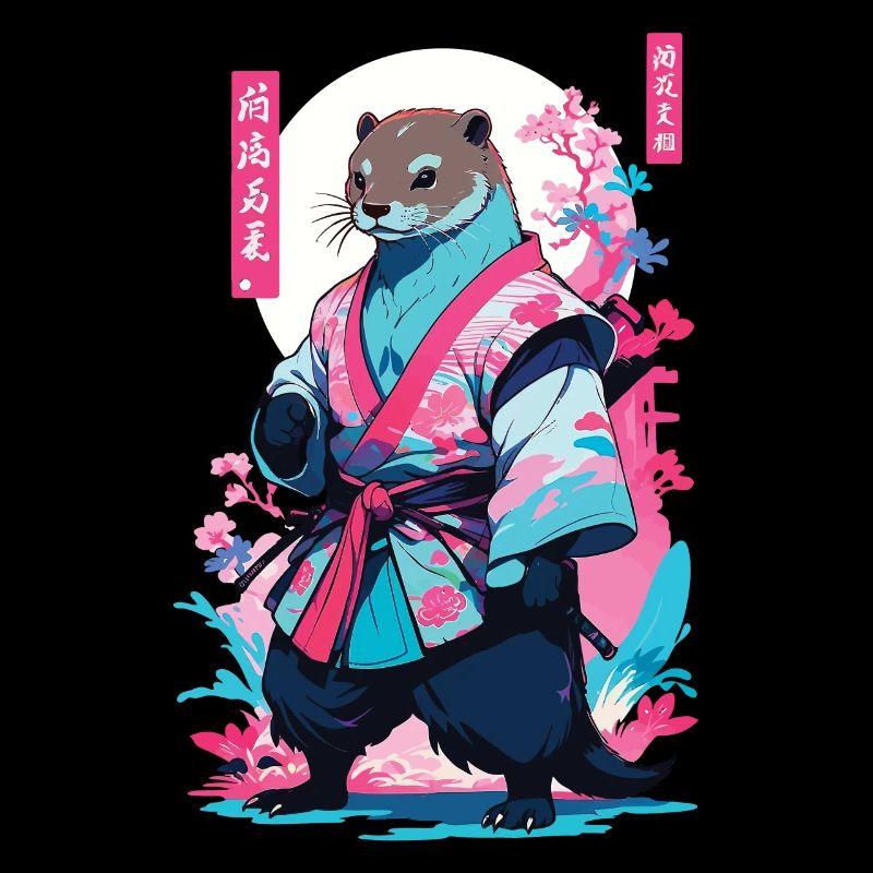 Samurai Otter Aesthetic Vaporwave Japan Art