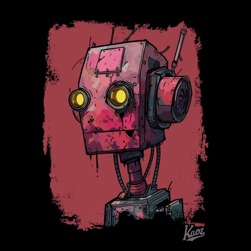 Robot de ferraille rouge triste