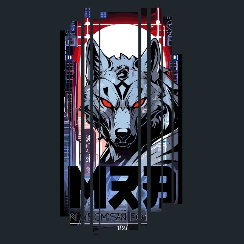 Silberner Wolf Cyborg Geometrisch