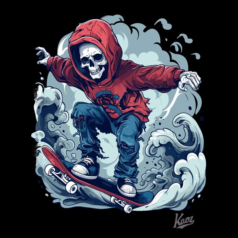Cool skateur skeleton skateboard dans le ciel